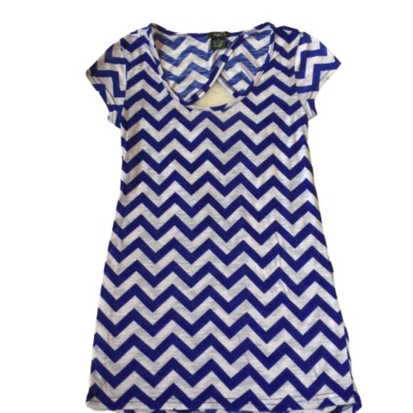 Rue21 Blue White Chevron Cap Sleeve Top S - Picture 1 of 6